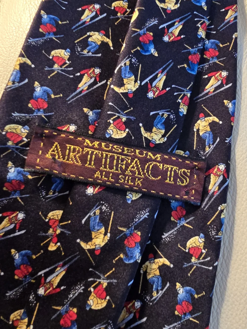 Museum Artifacts Black Multicolor Skier Men's Silk Necktie Tie